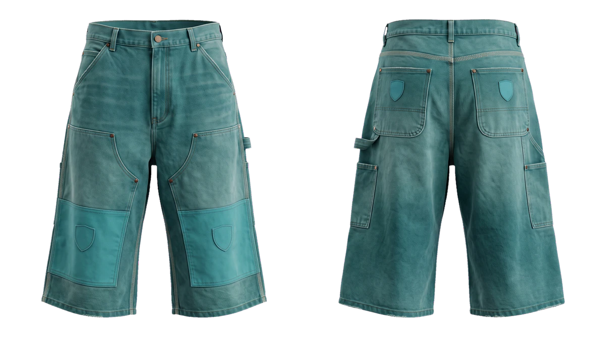 Teal Carpenter Panel Shorts design