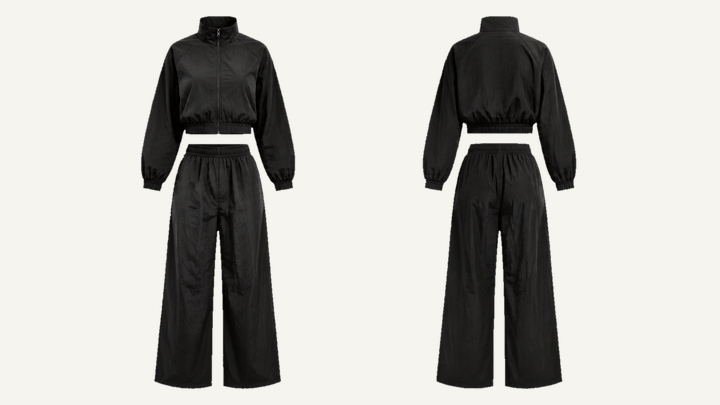 Varsity Jacket and Pants Set — True Black Technical Crinkle Rinse design
