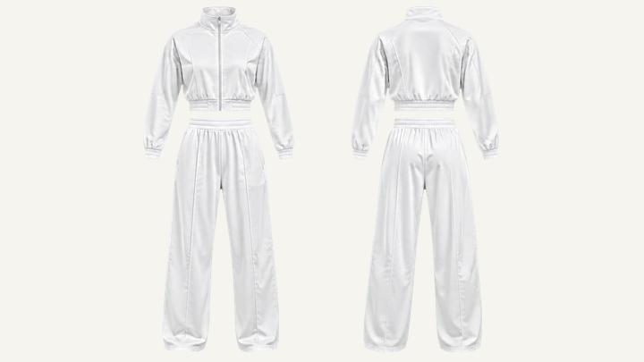 Varsity Jacket and Pants Set — True White Matte Panel Wash design