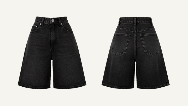 Women's Fitted Shorts — True Black Denim Stone Wash design