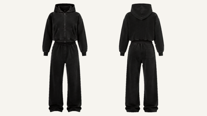 Zip Hoodie and Sweatpants Set — True Black Pigment Dyed design