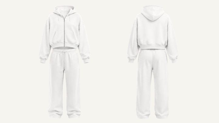 Zip Hoodie and Sweatpants Set — True White Clean Reactive Solid design