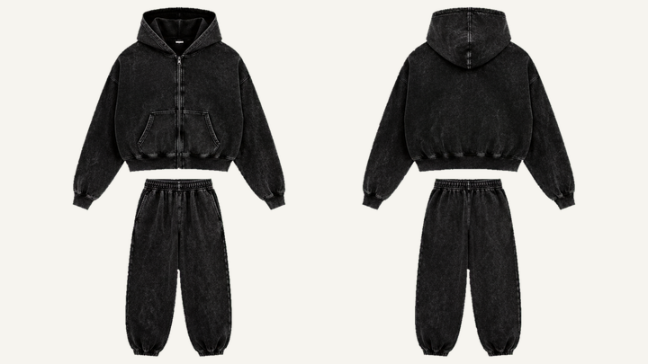 Zip-up Hoodie — True Black Tonal Acid Wash design